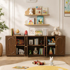 63'' Fluted Sideboard Buffet Cabinet, Modern Walnut Credenza Console Table with 6 Doors & Storage for Dining Room, Living Room Entryway