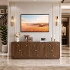 63'' Fluted Sideboard Buffet Cabinet, Modern Walnut Credenza Console Table with 6 Doors & Storage for Dining Room, Living Room Entryway