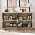 63" Farmhouse Buffet Cabinet, 4-Door Storage Credenza, Wood Coffee Bar Console