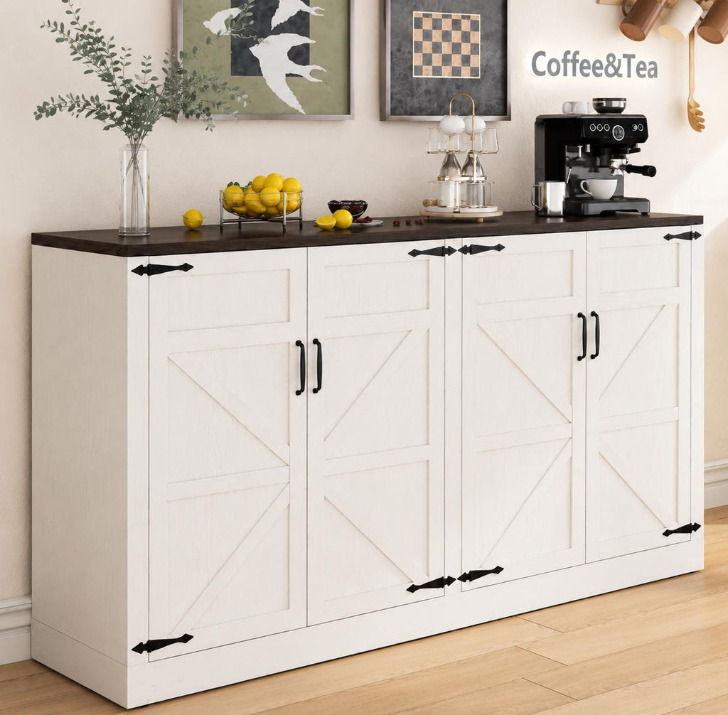 Farmhouse Sideboard Cabinet, Rustic Buffet Console Table, 65-Inch Storage Furniture