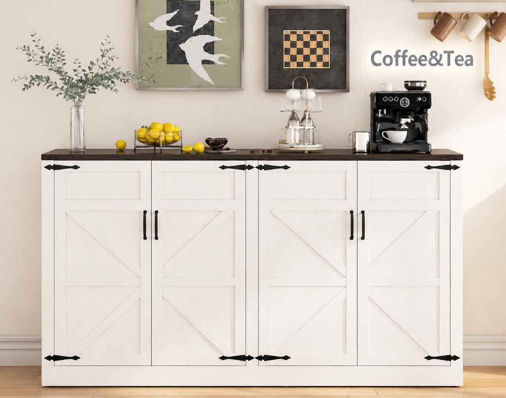 Farmhouse Sideboard Cabinet, Rustic Buffet Console Table, 65-Inch Storage Furniture