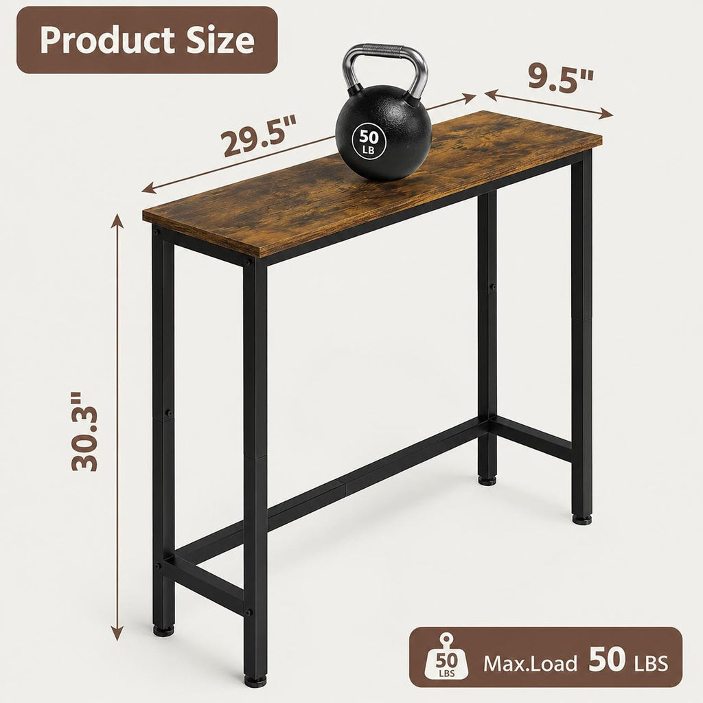 Rustic Narrow Console Table for Entryway, Industrial Sofa Table Behind Couch, Slim Hallway Accent Table with Metal Frame,