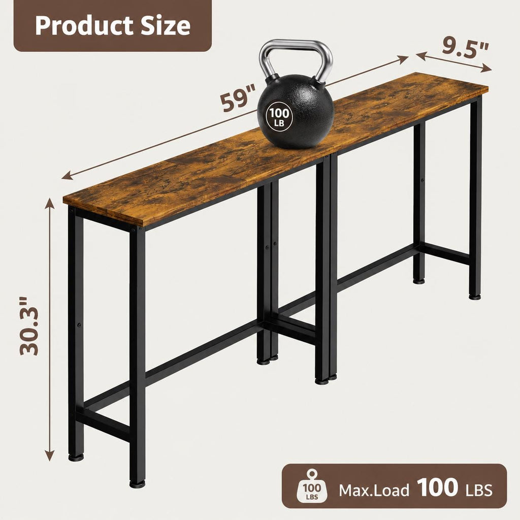 Rustic Narrow Console Table Set, Industrial Wood-Look Sofa Tables, Space Saving Accent Furniture