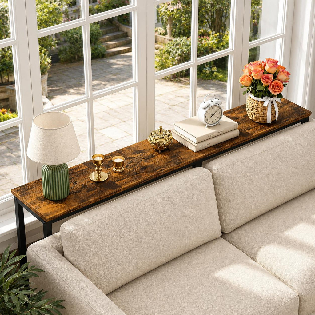 Rustic Narrow Console Table Set, Industrial Wood-Look Sofa Tables, Space Saving Accent Furniture