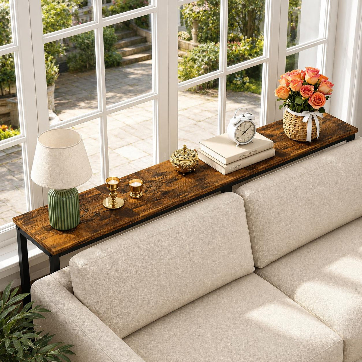 Rustic Narrow Console Table Set, Industrial Wood-Look Sofa Tables, Space Saving Accent Furniture