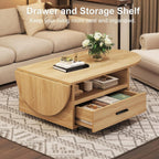 Walnut Oval Lift Top Coffee Table with Drawer and Wheels