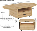 Walnut Oval Lift Top Coffee Table with Drawer and Wheels