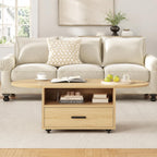 Walnut Oval Lift Top Coffee Table with Drawer and Wheels