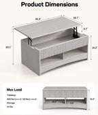 Lift-Top Coffee Table with Hidden Storage & Ottoman Bench, Modern Wood Coffee Table for Living Room