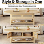 Oval Rattan Coffee Table with Storage, Modern Farmhouse Wood Center Table