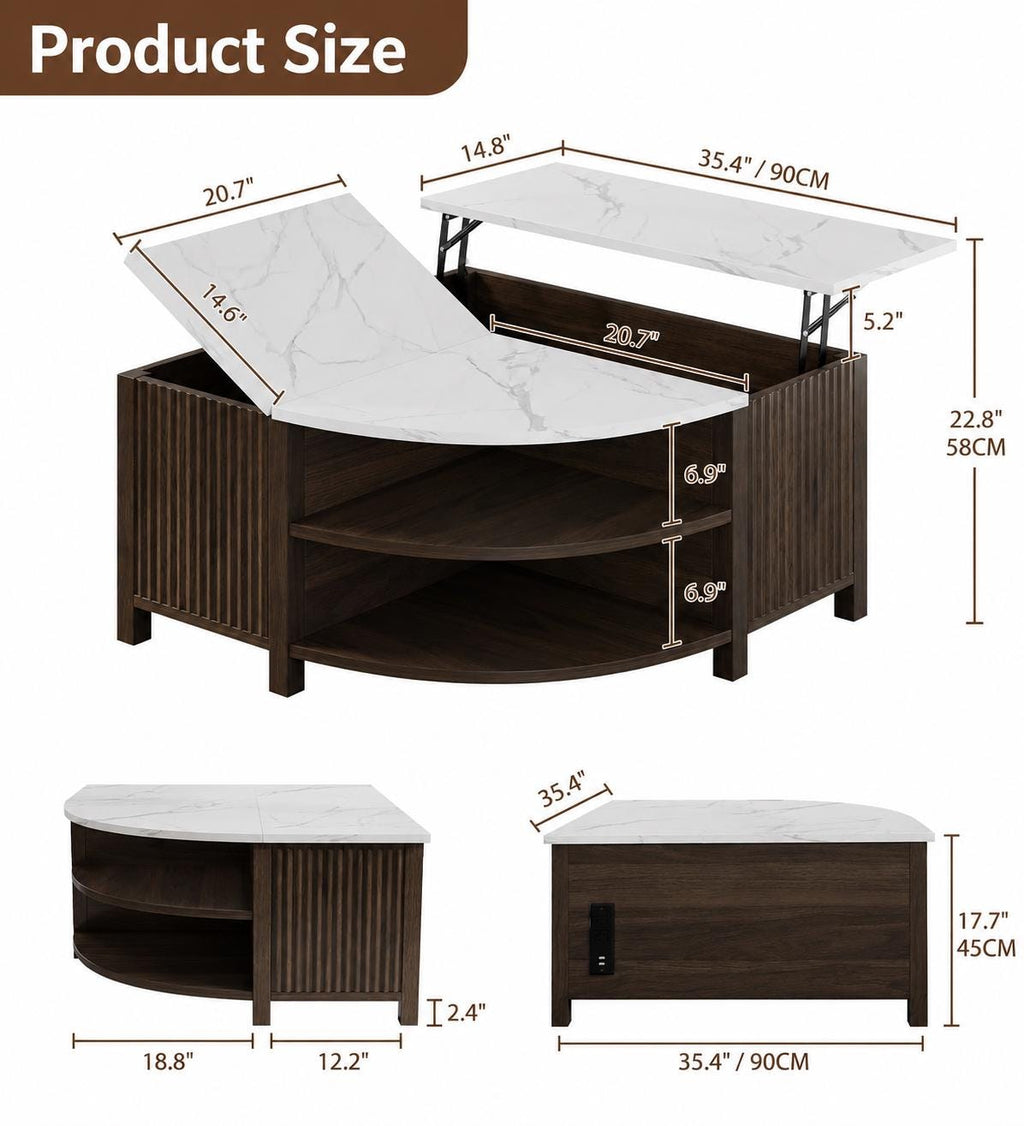 Walnut Lift-Top Coffee Table with Charging Station & Hidden Storage