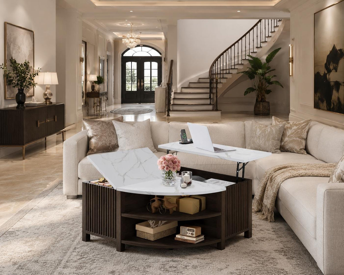 Walnut Lift-Top Coffee Table with Charging Station & Hidden Storage