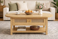 Oval Rattan Coffee Table with Storage, Modern Farmhouse Wood Center Table
