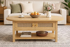 Oval Rattan Coffee Table with Storage, Modern Farmhouse Wood Center Table
