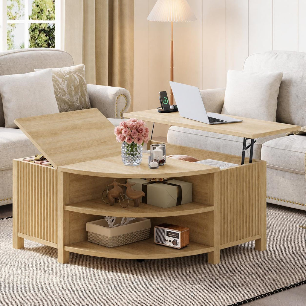 Walnut Lift-Top Coffee Table with Charging Station & Hidden Storage