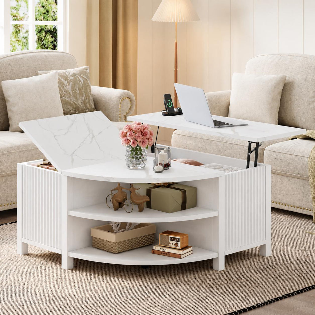Walnut Lift-Top Coffee Table with Charging Station & Hidden Storage