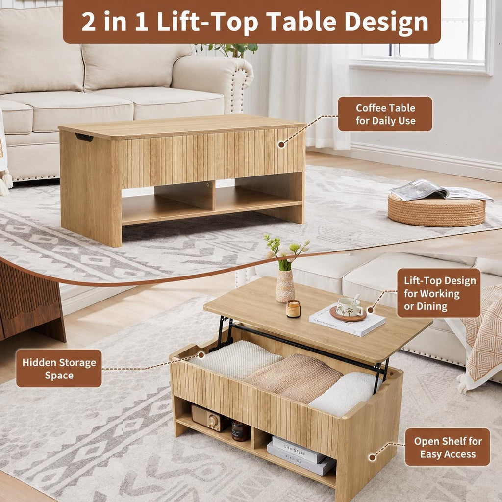 Mid-Century Modern Lift-Top Coffee Table with Storage