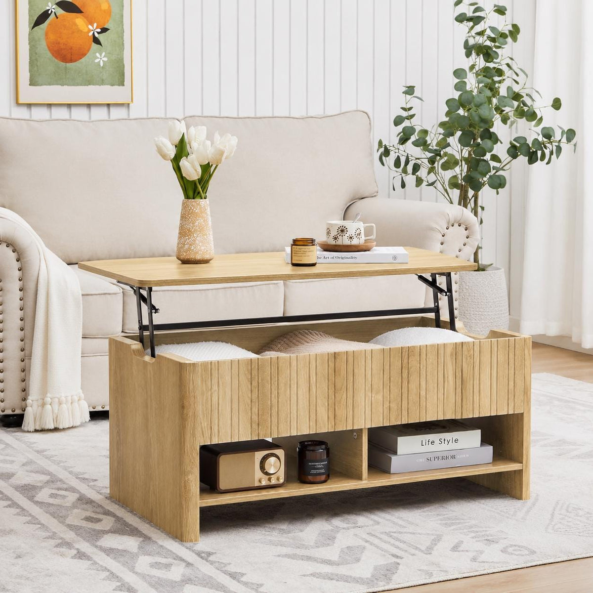 Mid-Century Modern Lift-Top Coffee Table with Storage