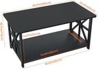 Modern Industrial Coffee Table, Black Metal Frame, X-Frame Shelf, Rounded Corners