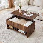 Mid-Century Fluted Lift-Top Coffee Table with Hidden Storage, Small Space Furniture