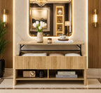 Mid-Century Fluted Lift-Top Coffee Table with Hidden Storage, Small Space Furniture