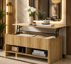 Mid-Century Fluted Lift-Top Coffee Table with Hidden Storage, Small Space Furniture