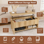 Mid-Century Fluted Lift-Top Coffee Table with Hidden Storage, Small Space Furniture