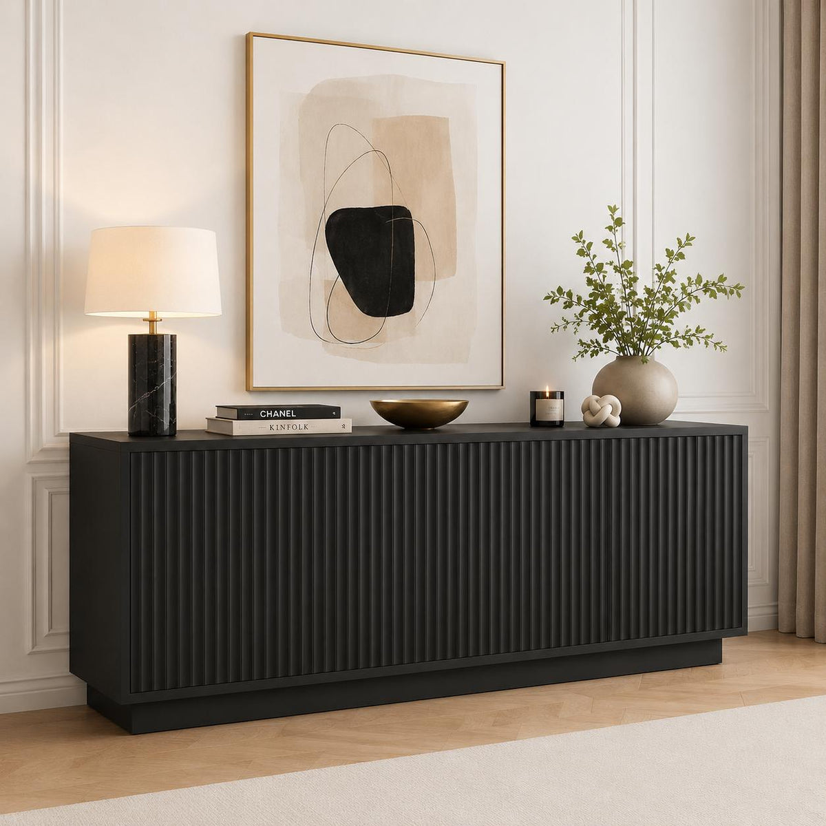 Fluted 63" Modern Sideboard Cabinet – Adjustable Shelves, Engineered Wood Storage
