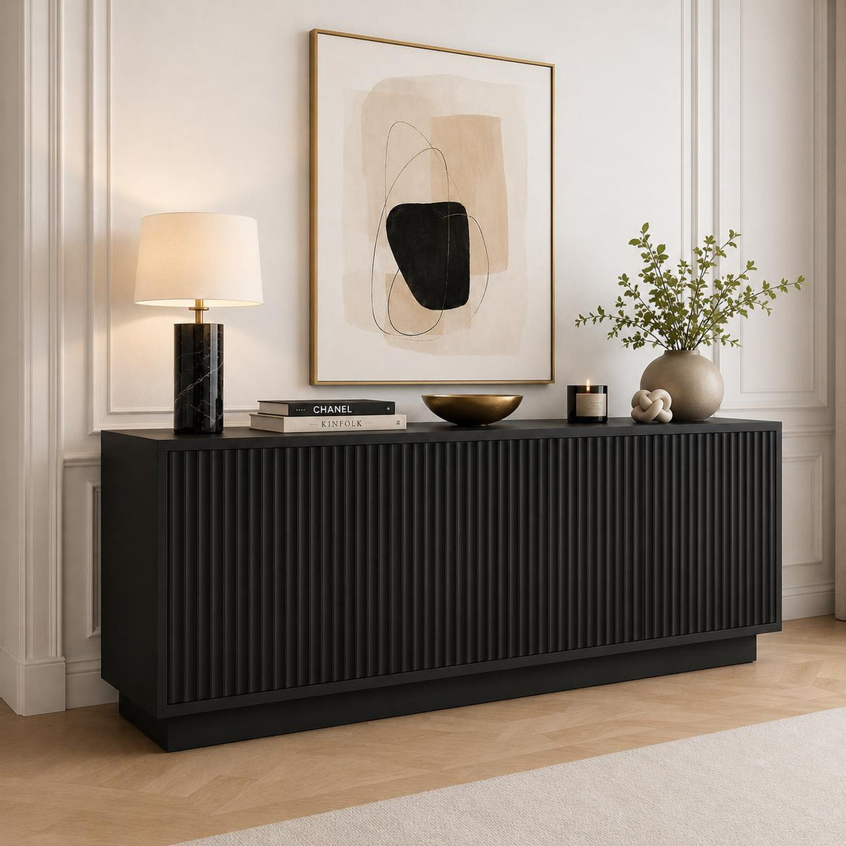 Fluted 63" Modern Sideboard Cabinet – Adjustable Shelves, Engineered Wood Storage