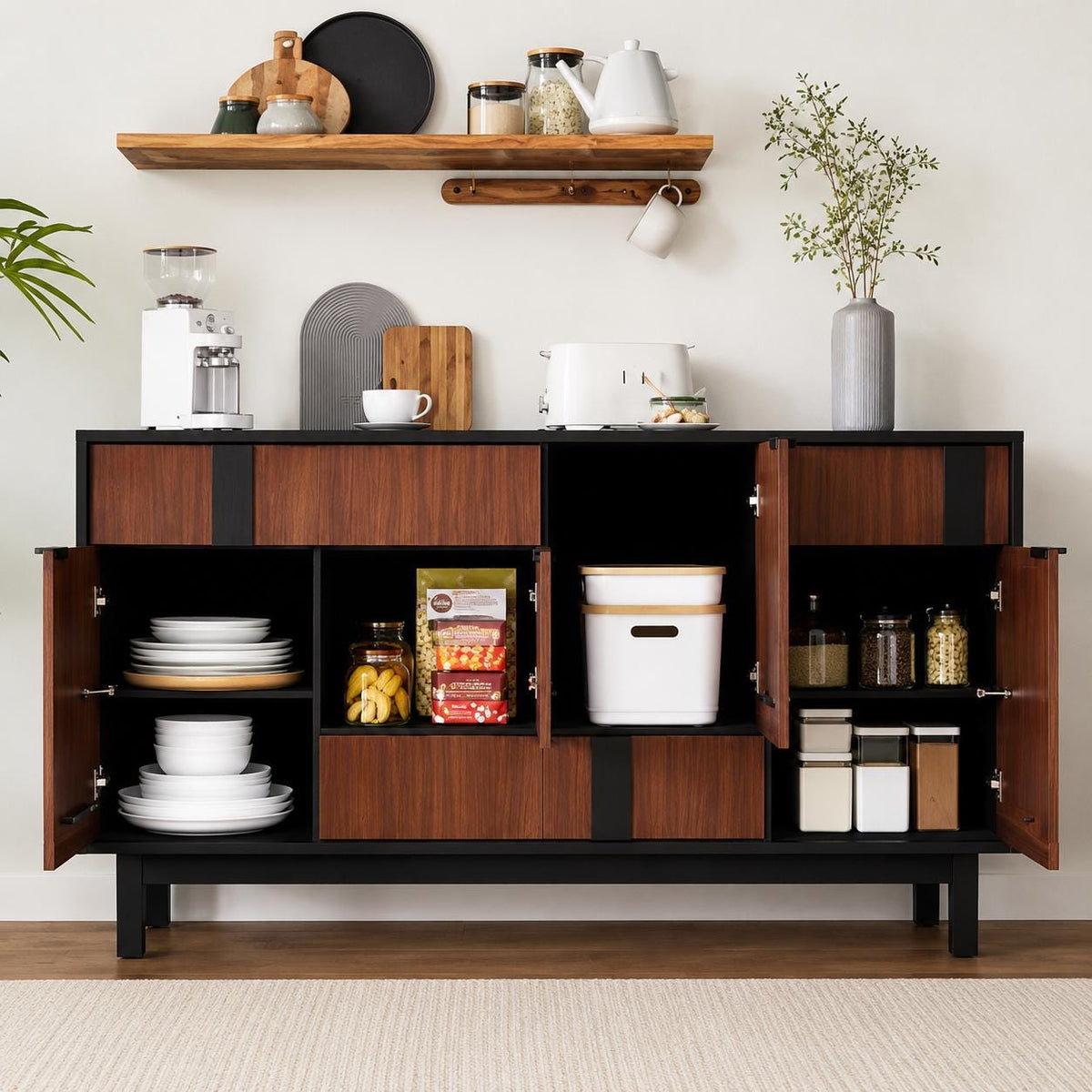 Modern 3D Geometric Sideboard Cabinet – 54 Inch TV Stand & Buffet Storage Cabinet with 4 Doors and 3 Drawers | Customized Console Cabinet