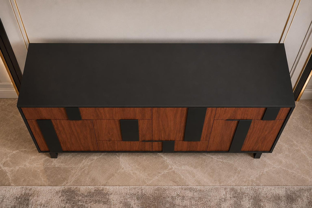 Modern 3D Geometric Sideboard Cabinet – 54 Inch TV Stand & Buffet Storage Cabinet with 4 Doors and 3 Drawers | Customized Console Cabinet