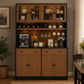 Modern White Kitchen Pantry Cabinet with Charging Station, Wine Rack, Microwave Stand