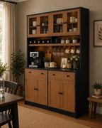 Modern White Kitchen Pantry Cabinet with Charging Station, Wine Rack, Microwave Stand