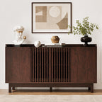 Farmhouse Buffet Cabinet, Red Walnut Storage Sideboard, Mid-Century Modern Grille Doors