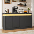 Modern Sideboard Buffet Cabinet with LED Lights and Power Outlets, 63-inch Storage Console