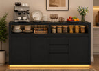 Modern Black Sideboard Buffet Cabinet with LED Lights and Power Outlet
