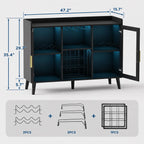 Modern Black Coffee Bar Cabinet with LED Lights, Glass Holder Storage Sideboard