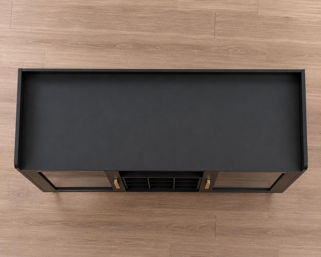 Modern Black Coffee Bar Cabinet with LED Lights, Glass Holder Storage Sideboard