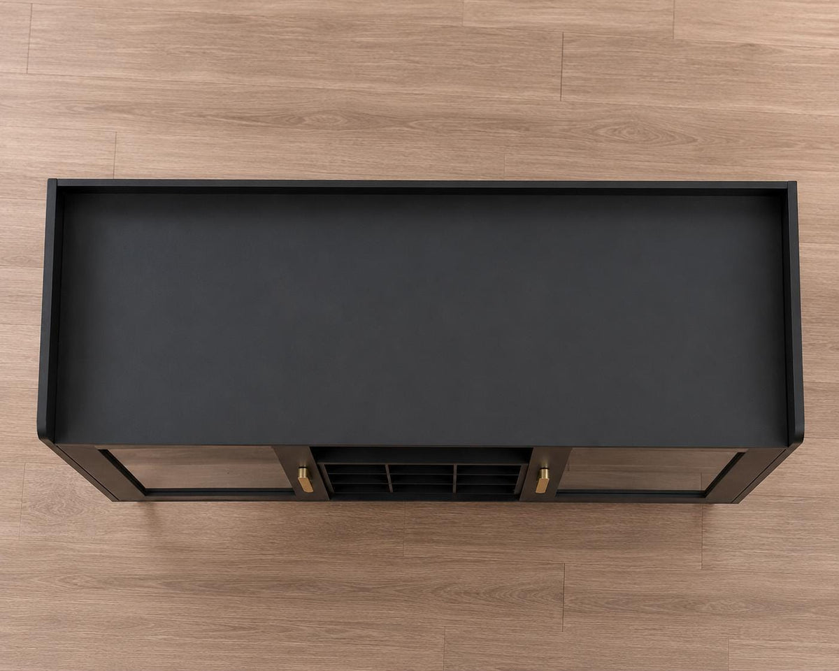 Modern Black Coffee Bar Cabinet with LED Lights, Glass Holder Storage Sideboard