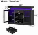 Modern Black LED Wine Bar Cabinet, Glass Doors, Bottle Racks, Stemware Holder, Liquor Storage