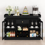 Modern Black LED Wine Bar Cabinet, Glass Doors, Bottle Racks, Stemware Holder, Liquor Storage