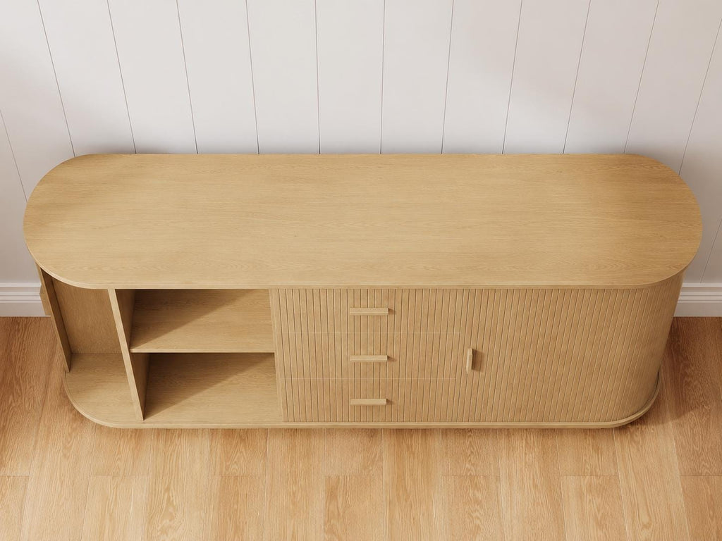 63" Fluted Sideboard Cabinet, Mid-Century Modern Coffee Bar Buffet Storage