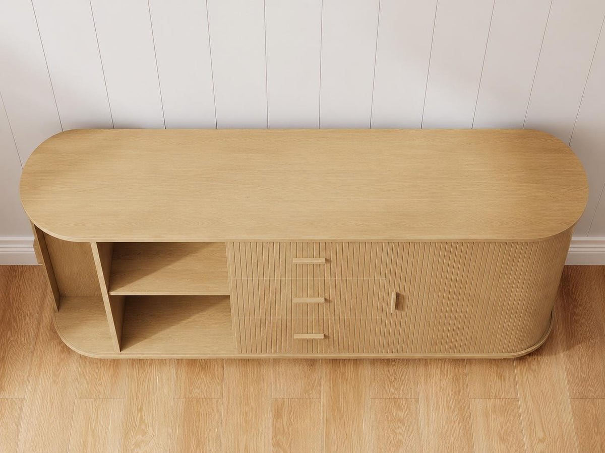 63" Fluted Sideboard Cabinet, Mid-Century Modern Coffee Bar Buffet Storage