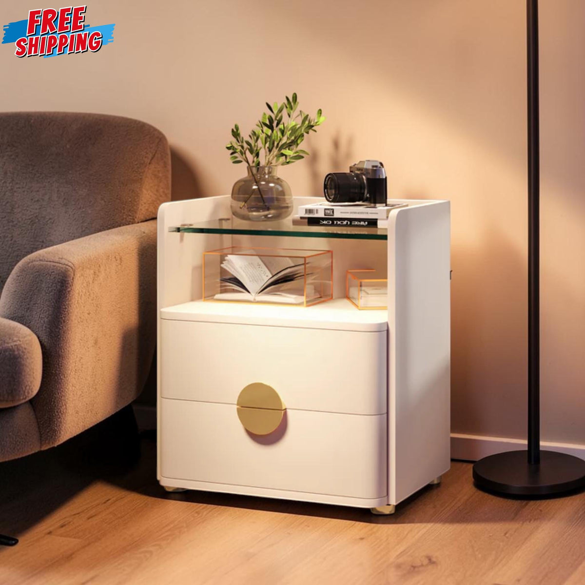 Modern 2 Drawer Bedside Table