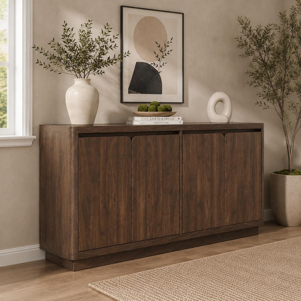 Knoworld 63" Buffet Cabinet with Storage & Power Outlet – Modern Wood Sideboard Credenza with Double-Arc Doors