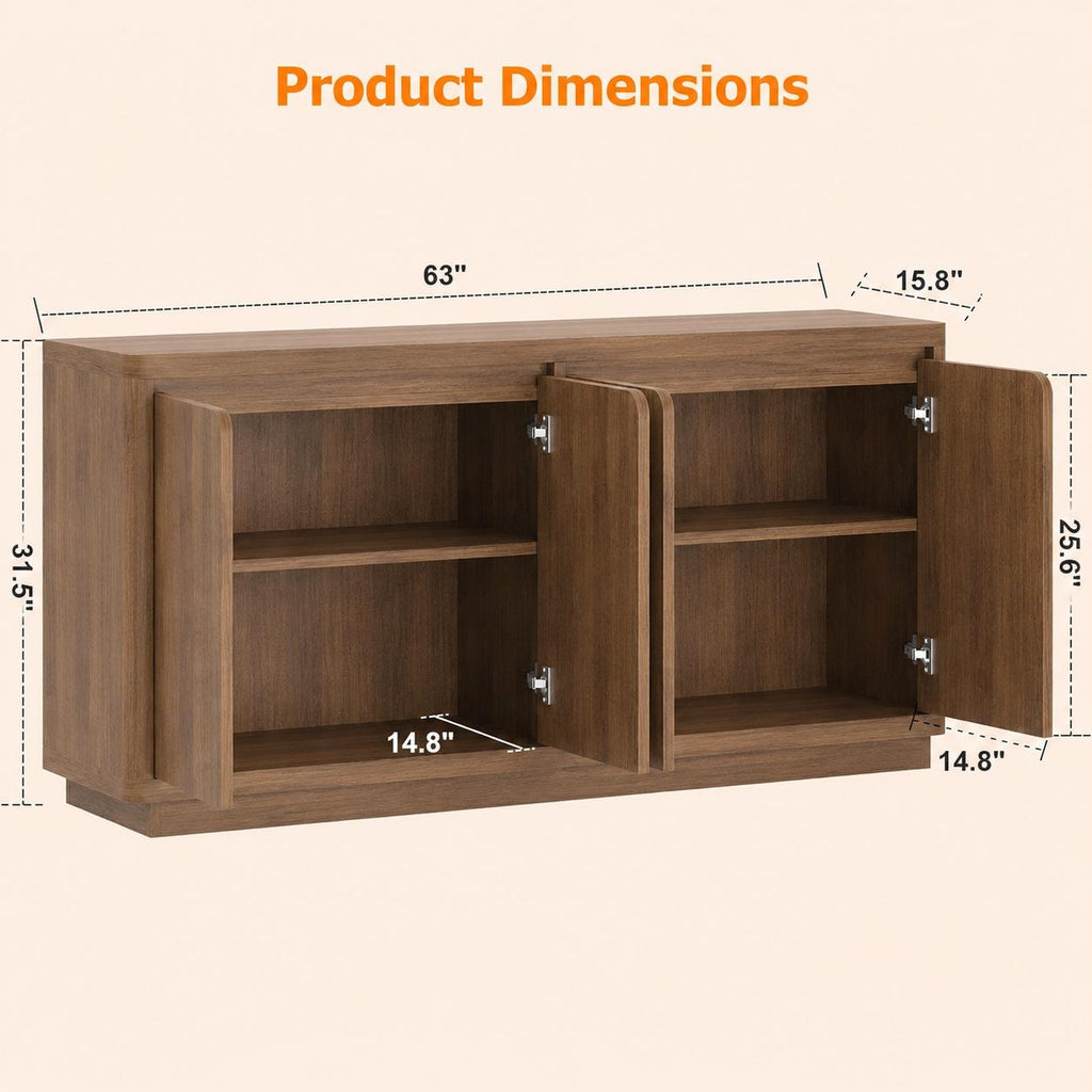 Knoworld 63" Buffet Cabinet with Storage & Power Outlet – Modern Wood Sideboard Credenza with Double-Arc Doors
