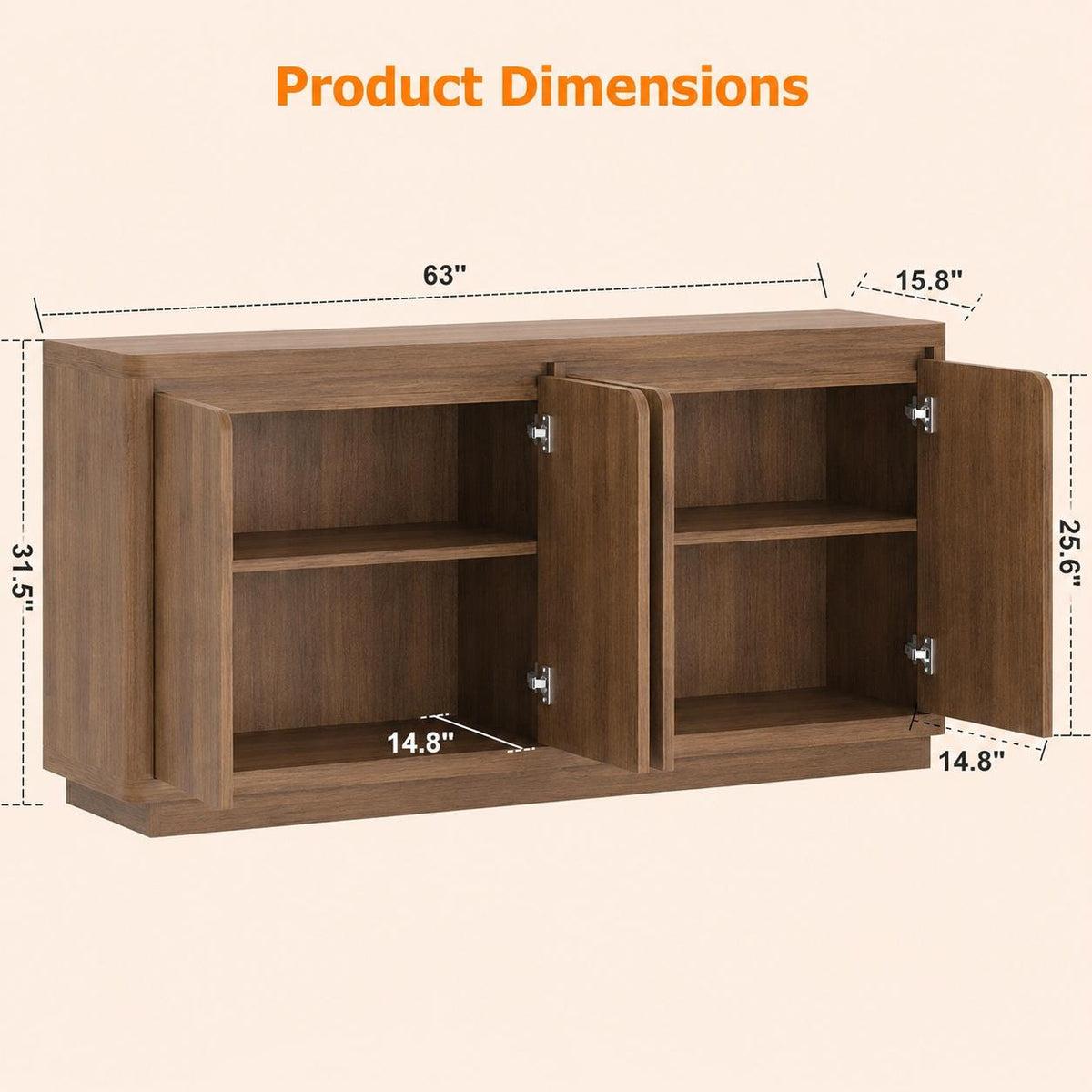 Knoworld 63" Buffet Cabinet with Storage & Power Outlet – Modern Wood Sideboard Credenza with Double-Arc Doors