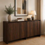 Luxury Modern Buffet Sideboard Cabinet with 4 Doors & Adjustable Shelves – Dark Wood Storage Cabinet for Living Room  Dining Area