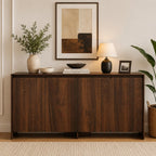 Luxury Modern Buffet Sideboard Cabinet with 4 Doors & Adjustable Shelves – Dark Wood Storage Cabinet for Living Room  Dining Area