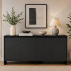 Luxury Modern Buffet Sideboard Cabinet with 4 Doors & Adjustable Shelves – Dark Wood Storage Cabinet for Living Room  Dining Area